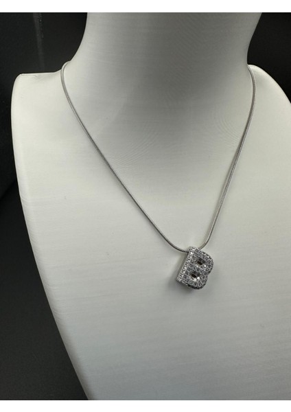 Gümüş Renk Taşlı B Harfi Kolye fiyatları