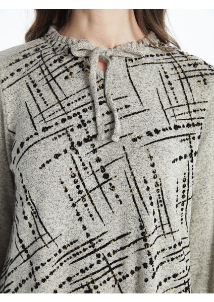 Yeni Sezon Bağlamalı Yaka Desenli Kadın Bluz modelleri