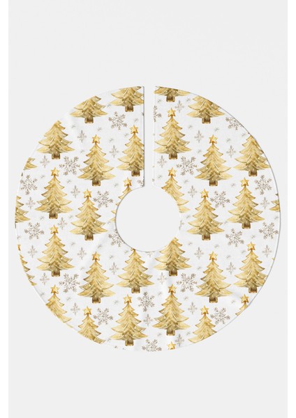 Beyaz Işıltılı Sarı Çam Ağacı ve Kar Taneleri Desenli Yılbaşı Çam Ağacı Örtüsü modelleri