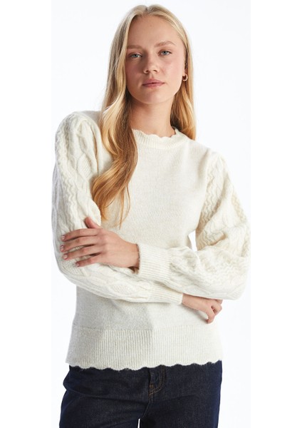 Yeni Sezon Bisiklet Yaka Kendinden Desenli Kadın Triko Kazak