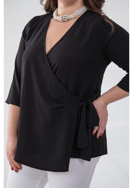 Kadın Büyük Beden Bel Bağlamalı Bluz Siyah fırsatları