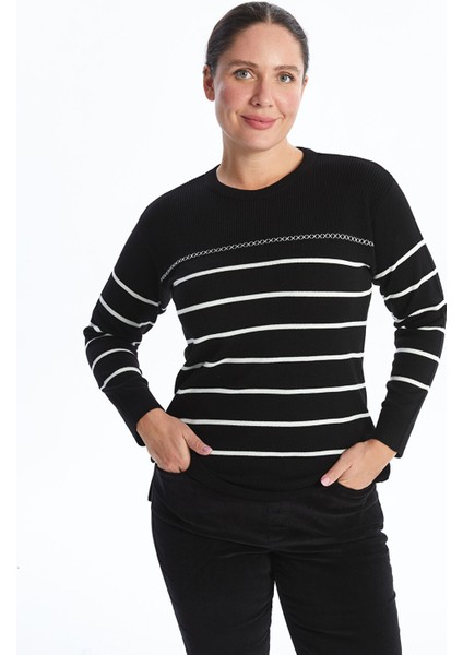 Yeni Sezon Bisiklet Yaka Çizgili Kadın Triko Kazak