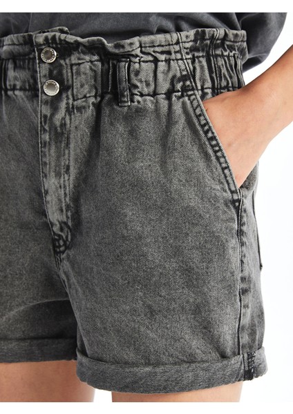 Yeni Sezon Kadın Beli Lastikli Düz Jean Şort modelleri