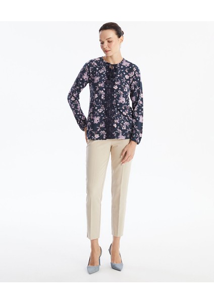 Yeni Sezon Bağlamalı Yaka Desenli Uzun Kollu Kadın Bluz fiyatları