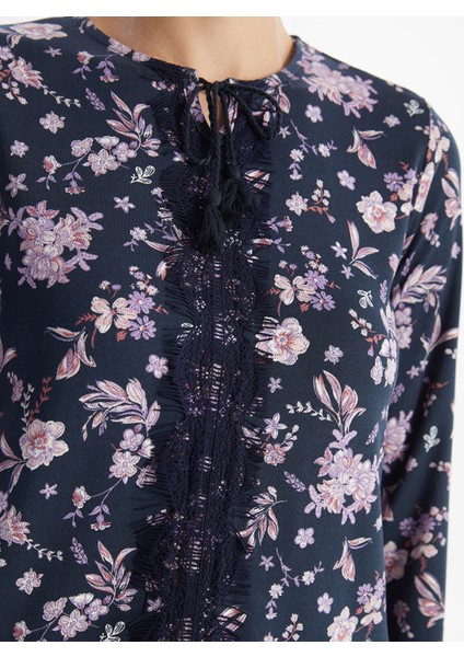 Yeni Sezon Bağlamalı Yaka Desenli Uzun Kollu Kadın Bluz modelleri