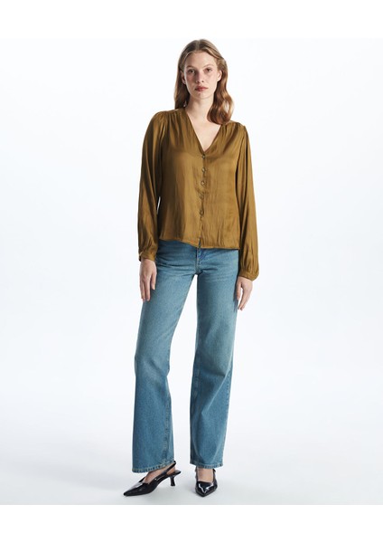 Yeni Sezon V Yaka Saten Kadın Bluz fiyatları