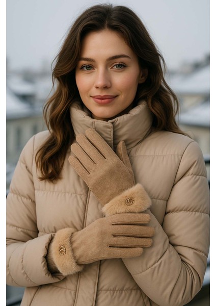 Kürk Detay Kadın Kaşe Eldiven Eld-29 Vizon fiyatları