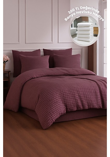 Premıum Mürdüm Renk Pamuk Saten Çift Kişilik Nevresim Takımı Kutusuz