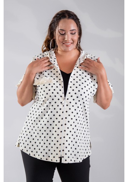 Kadın 8015 Puantiyeli Kapüşonlu Bluz Beyaz fiyatları