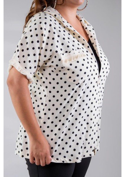 Kadın 8015 Puantiyeli Kapüşonlu Bluz Beyaz fırsatları