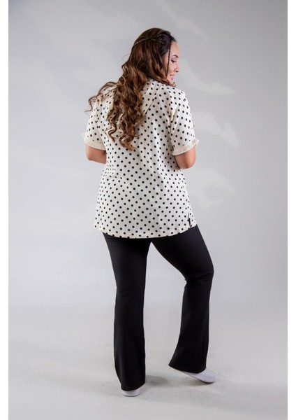 Kadın 8015 Puantiyeli Kapüşonlu Bluz Beyaz