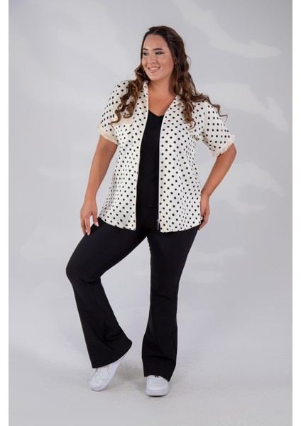 Kadın 8015 Puantiyeli Kapüşonlu Bluz Beyaz