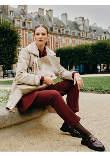 Yeni Sezon Beli Lastikli Dokulu Kadın Pantolon