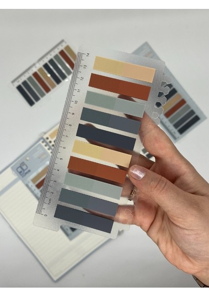 10 Renkli Cetvelli Gri ve Toprak Tonları Indeks Sticker/index/post-It/postit/kitap Ayracı/not Kağıdı