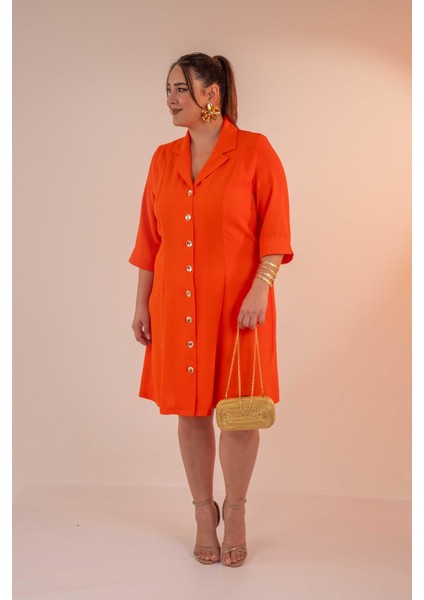 Kadın 33371 Önü Düğmeli Gömlek Turuncu Elbise