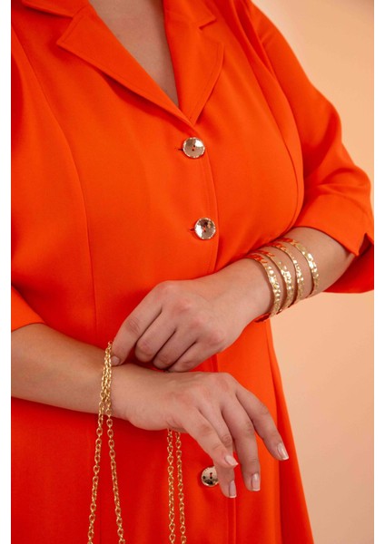 Kadın 33371 Önü Düğmeli Gömlek Turuncu Elbise fiyatları