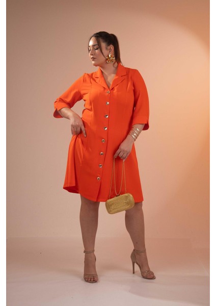 Kadın 33371 Önü Düğmeli Gömlek Turuncu Elbise modelleri
