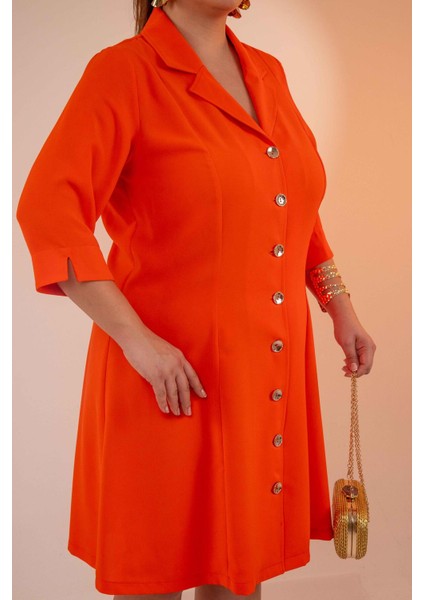 Kadın 33371 Önü Düğmeli Gömlek Turuncu Elbise fırsatları