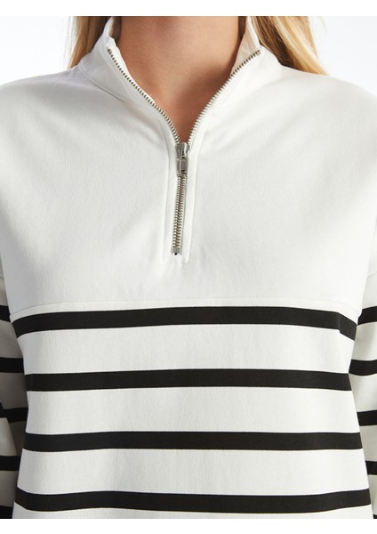 Yeni Sezon Dik Yaka Çizgili Kadın Sweatshirt modelleri