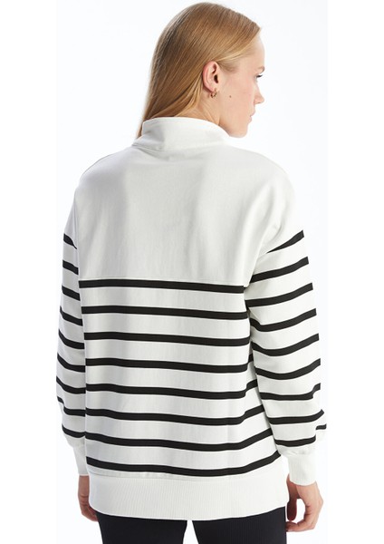 Yeni Sezon Dik Yaka Çizgili Kadın Sweatshirt fırsatları