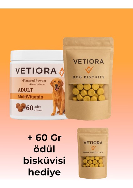Köpekler İçin Multivitamin Güçlü Bağışıklık ve Sağlıklı Tüyler İçin Ödül Formunda, 60 Adet, 150 Gr