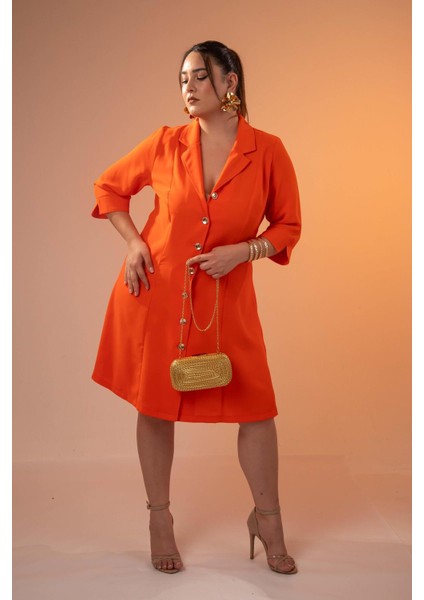 Kadın 33371 Önü Düğmeli Gömlek Turuncu Elbise