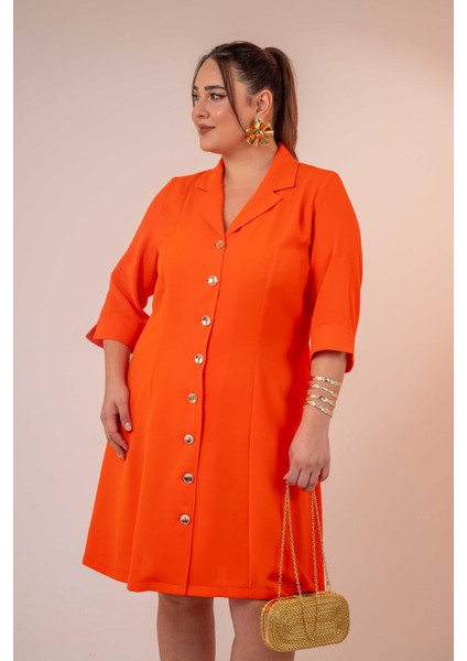 Kadın 33371 Önü Düğmeli Gömlek Turuncu Elbise