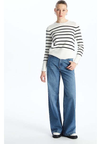 Yeni Sezon Bisiklet Yaka Çizgili Uzun Kollu Kadın Triko Kazak modelleri