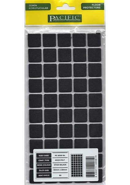 Bfs Pacific 6020 Bl Yapışkanlı Keçe 20 mm x 20 mm Siyah