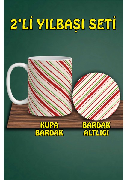 Yılbaşı Temalı Kupa ve Bardak Altlığı Seti