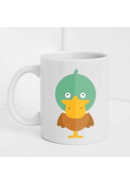 Tatlı Ördek Figürlü Beyaz Baskılı Kupa/bardak