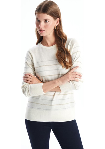 Yeni Sezon Bisiklet Yaka Çizgili Kadın Triko Kazak