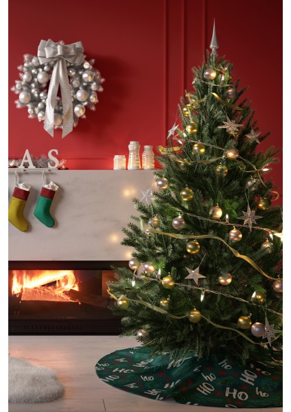 Yeşil Ho Ho Yazılı Yılbaşı Çam Ağacı Örtüsü