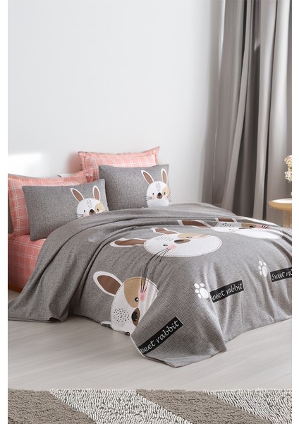Pike Seti Baskılı Çift Kişilik Tavşancık A.kahve-Gri-Pembe