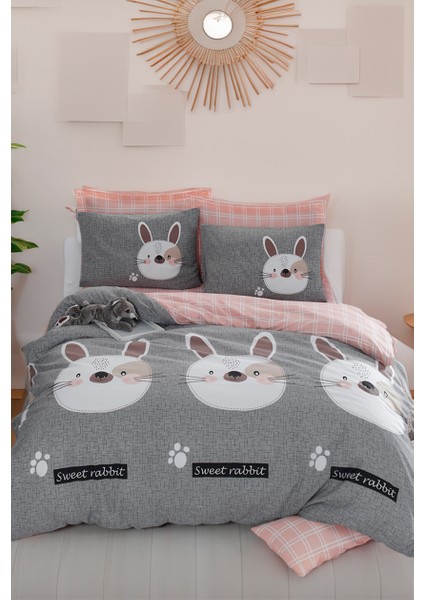 Pike Seti Baskılı Çift Kişilik Tavşancık A.kahve-Gri-Pembe fiyatları