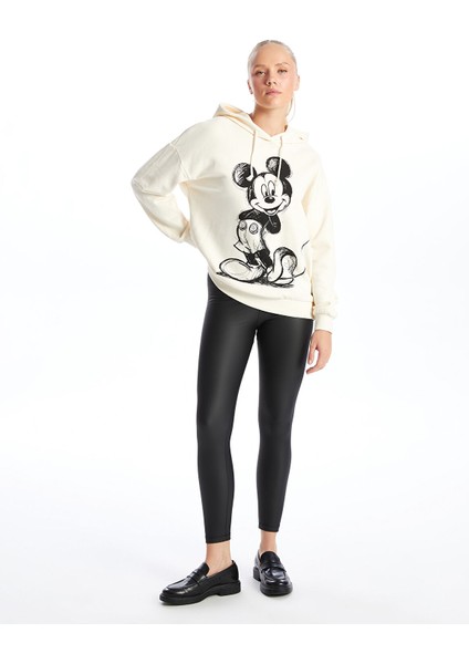 Yeni Sezon Beli Lastikli Deri Görünümlü Kadın Tayt