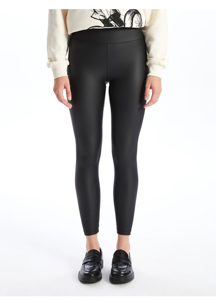 Yeni Sezon Beli Lastikli Deri Görünümlü Kadın Tayt fiyatları