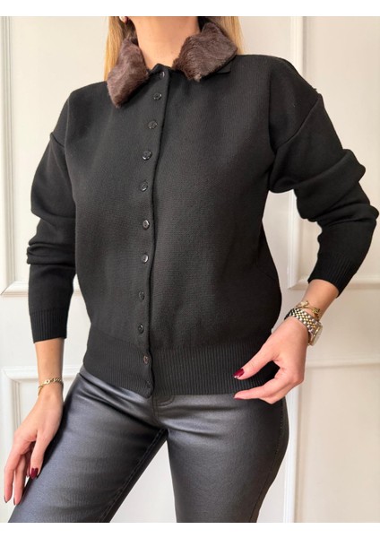 Siyah Kürk Yakalı Hırka