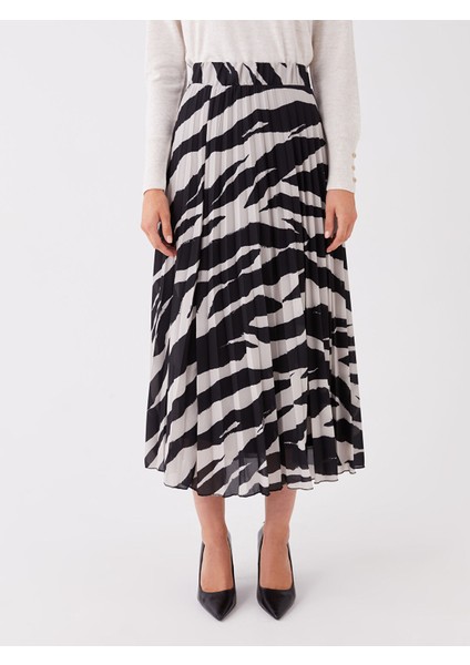 Yeni Sezon Beli Lastikli Desenli Kadın Şifon Etek modelleri