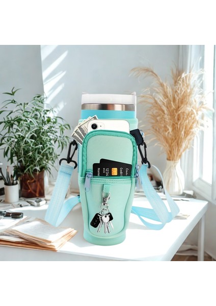 Stanley Quencher Pipetli 1.18 Lt Termos Kılıfı Omuz Askılı Termos Çanta Fermuarlı Cepli Kılıf Çanta