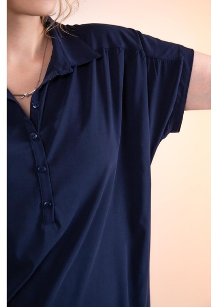 Kadın Büyük Beden Düğme Detaylı Bluz Lacivert Lila indirimleri