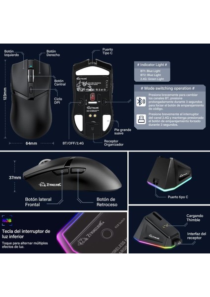 Kablosuz (3 Modlu) 24.000DPI Oyuncu Mouse PAW3311 Sensör Şarj Istasyonlu Grip Tape ve Skatez Hediye fiyatları