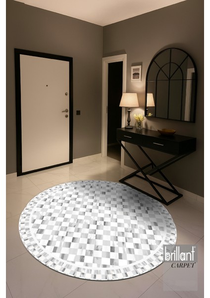 Gri Renk Mackenzie Stili Damalı Lateks Taban Mutfak Halı - Yuvarlak fiyatları