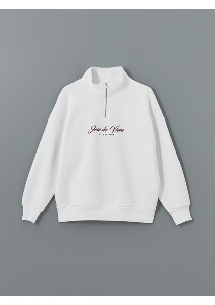 Yeni Sezon Dik Yaka Baskılı Oversize Kadın Kalın Sweatshirt indirimleri