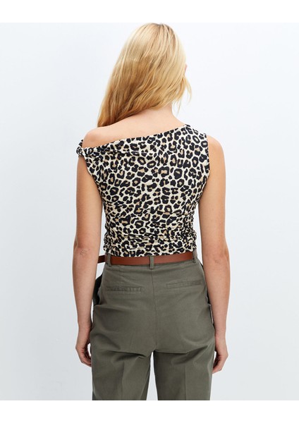 Yeni Sezon Dökümlü Yaka Leopar Desenli Kadın Bluz fırsatları