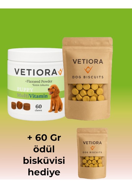 Yavru Köpeklere Özel Multivitamin Güçlü Bağışıklık, Sağlıklı Tüyler, Güçlü Eklem, Kas ve Kemikler. Çiğnenebilir Ödül Formunda, 60 Adet, 150 gr
