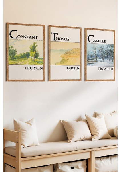3 Parça Troyon Gırtın ve Pıssarro Temalı Ahşap Çerçeve Görünümlü Mdf Tablo Seti fiyatları