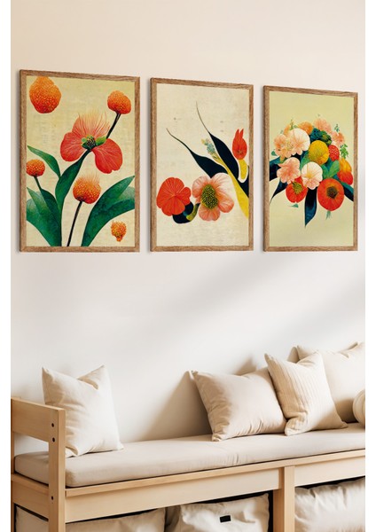 3 Parça Çiçeklenme Halinde Huzur Konsepli Ahşap Çerçeve Görünümlü Mdf Tablo Seti fiyatları