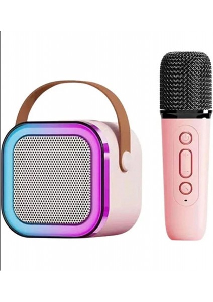 Karaoke Kablosuz Hoparlör Mikrofonlu Rgb Işıklı Bluetooth Speaker Tf Kart/usb Pembe modelleri