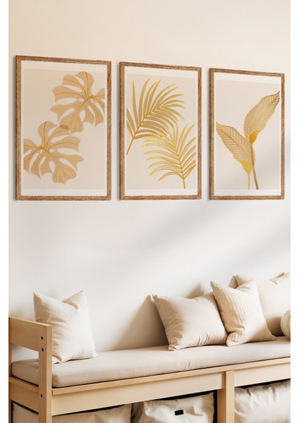 3 Parça Zarif ve Minimalist Doğa Temalı Ahşap Çerçeve Görünümlü Mdf Tablo Seti fiyatları
